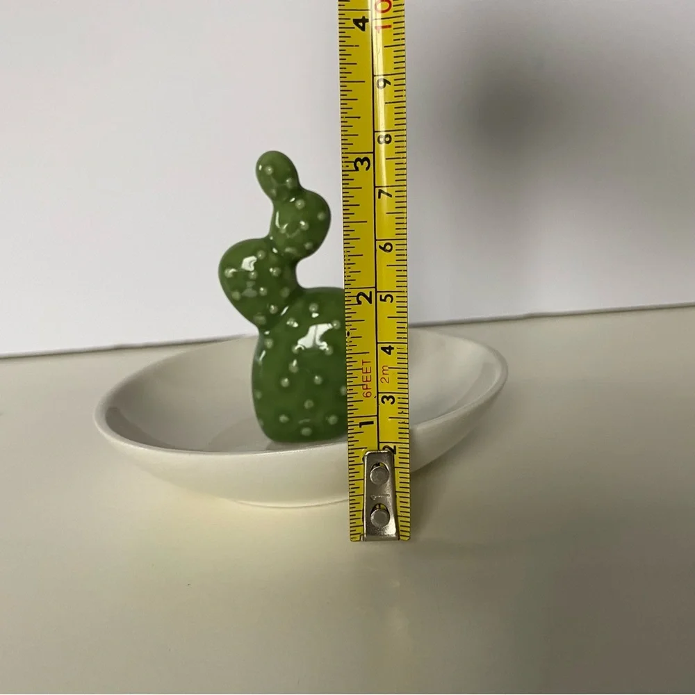 Cactus Ring Holder Dish Ceramic Vintage Jewelry Tray Green White Bowl Southwest